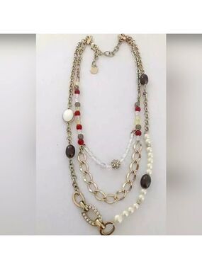 TALBOTS  GOLD TONE CUT CRYSTAL,RESIN,FAUX PEARL 16"-19" NECKLACE NWOT